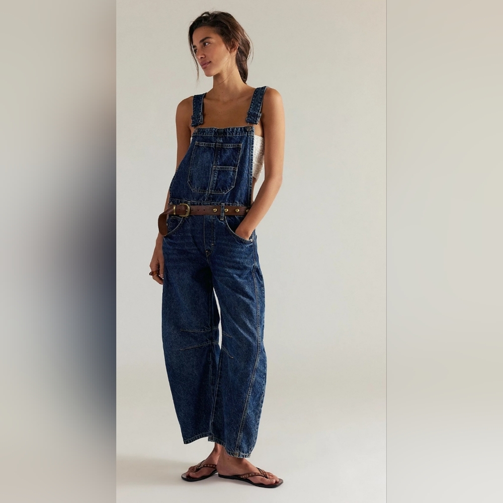 WE THE FREE PEOPLE GOOD LUCK BARRELL OVERALLS